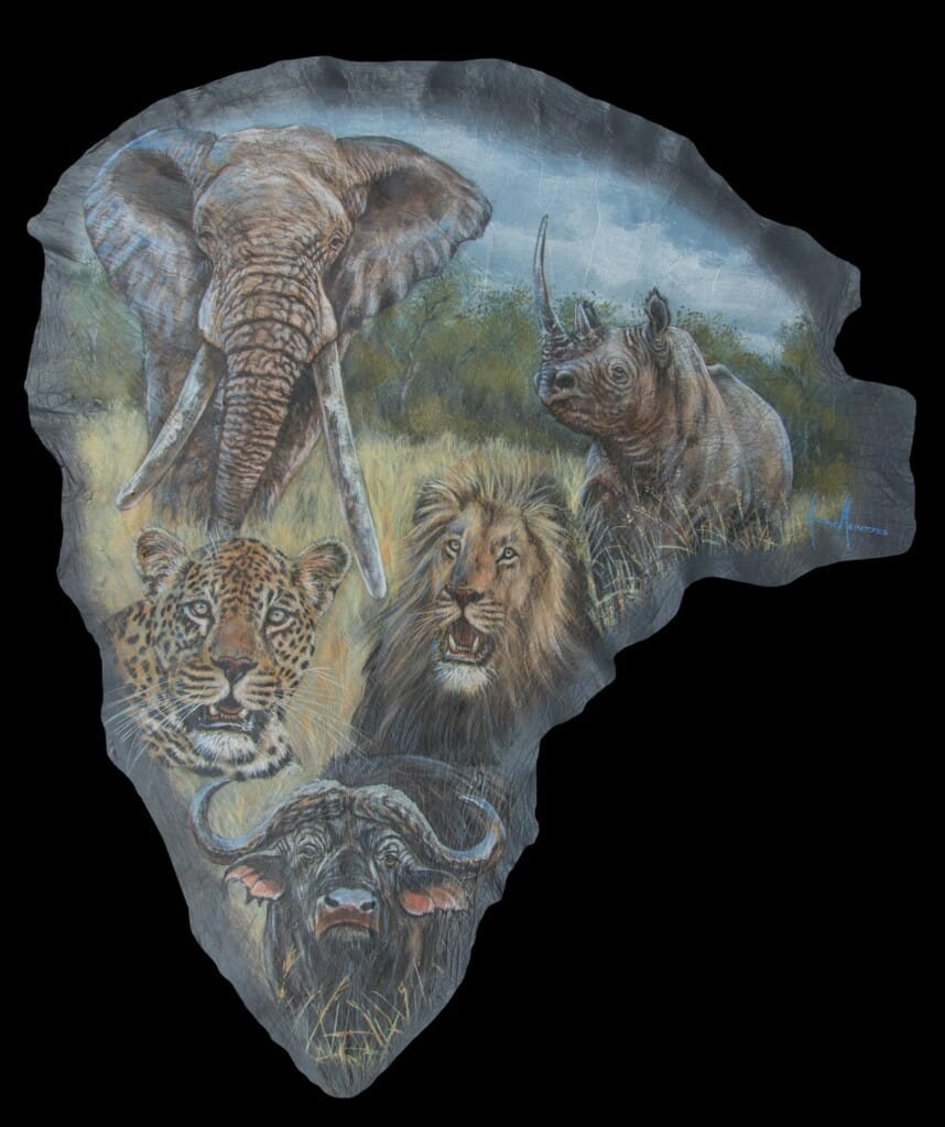 Big 5 Painted on Elephant Ear Leather Andre Meintjes 20220831 0328